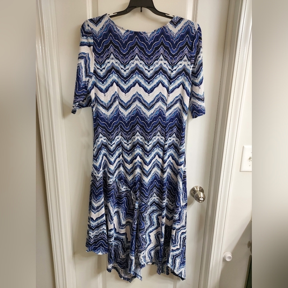 NWT Rabbit Rabbit Rabbit Blue and White Zigzag Midi Dress - Picture 9 of 9